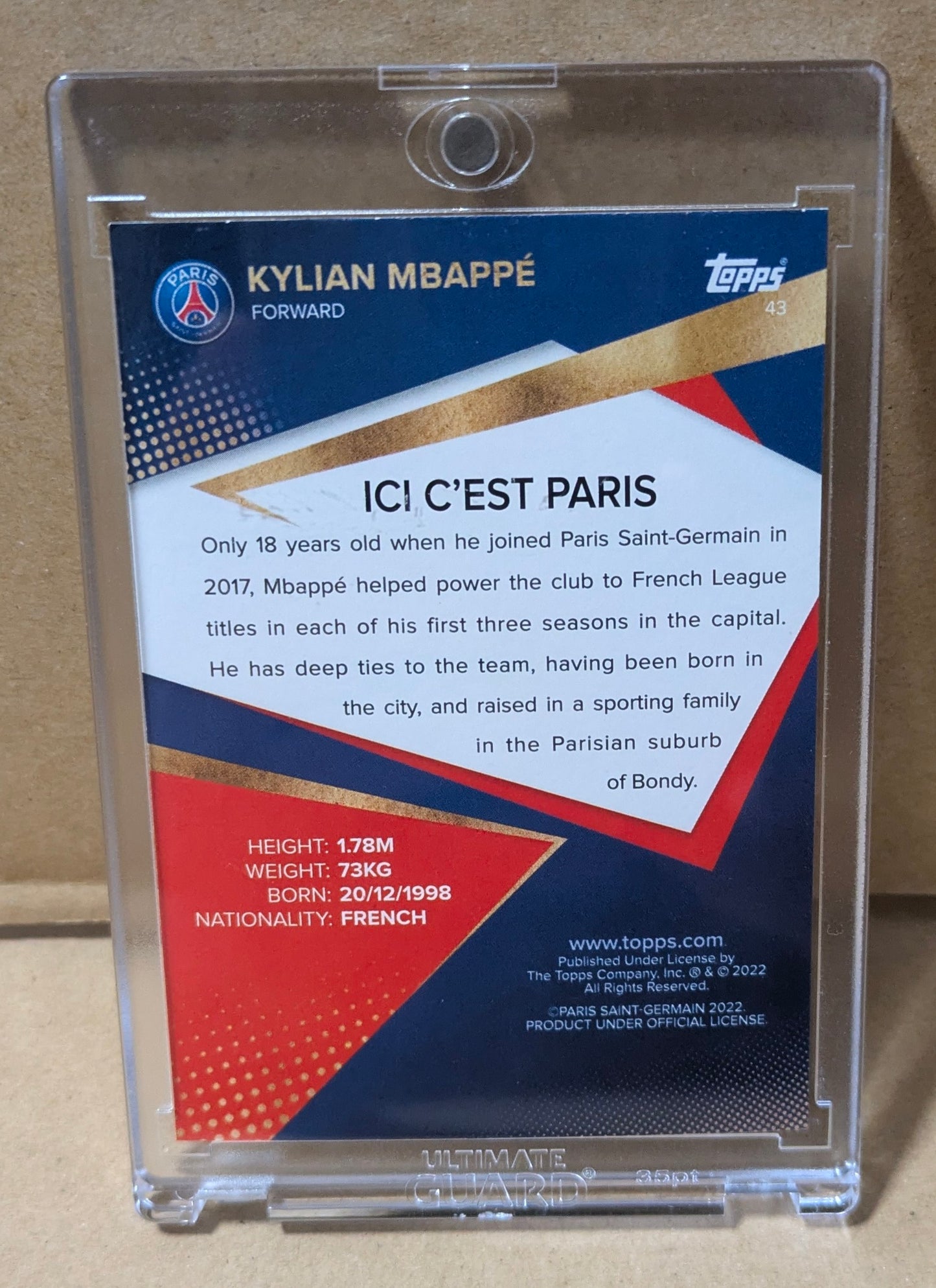 KYLIAN MBAPPE Soccer Football Topps ICI C'EST PARIS Saint Germain UEFA #43