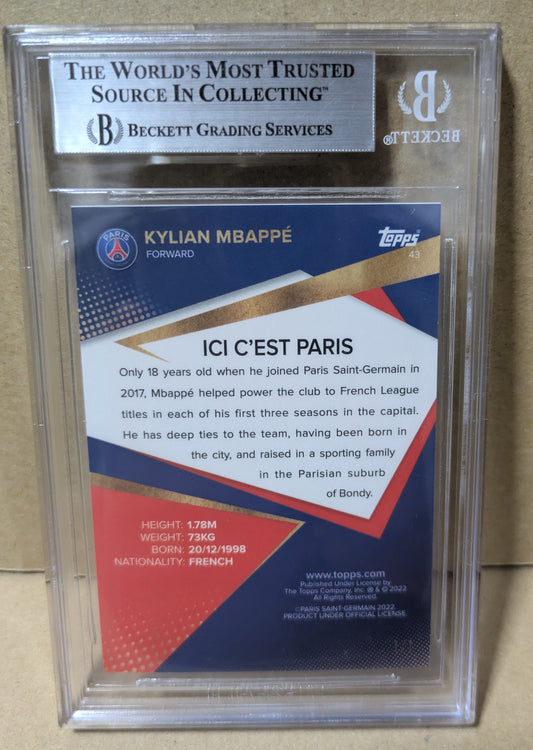 KYLIAN MBAPPE 1/1 GOLD FOIL BGS Authentic 2022 Topps Paris Saint Germain Card
