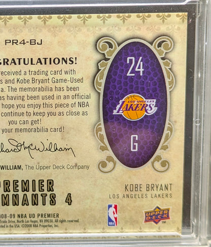 LeBron James Kobe Bryant /25 Gold Game Used Jersey Relic 2008-09 Upper Deck Premier Basketball Card Cavaliers Lakers