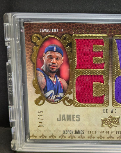 LeBron James Kobe Bryant /25 Gold Game Used Jersey Relic 2008-09 Upper Deck Premier Basketball Card Cavaliers Lakers